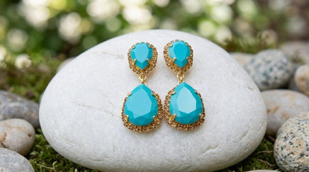 Turquoise & Brown Bridal Earrings – Statement Teardrop Jewelry