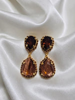 Bronze Chandelier Earrings, Teardrop Crystals, Gold or Silver Plated, Gift for Her