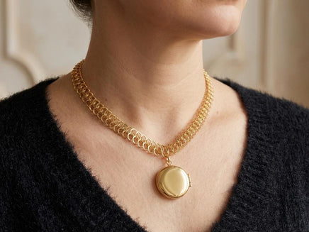 Gold Plated Circle Locket Necklace