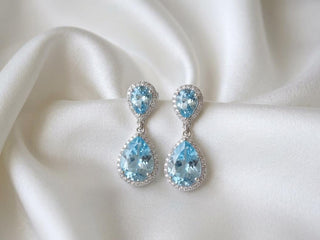 Aquamarine Chandelier Drop Earrings – Light Blue Bridal Jewelry