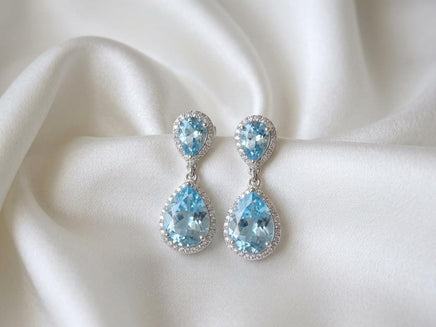 Aquamarine Chandelier Drop Earrings – Light Blue Bridal Jewelry