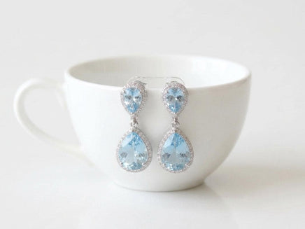 Aquamarine Chandelier Drop Earrings – Light Blue Bridal Jewelry