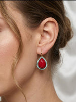 Red Coral & Turquoise Teardrop Earrings – Elegant Gold Vintage Gift for Her