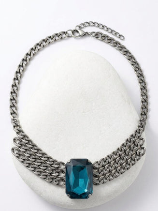 Turquoise Crystal Layered Choker Necklace