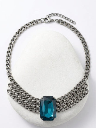 Turquoise Crystal Layered Choker Necklace