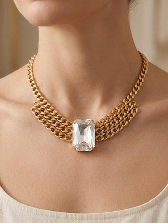 Chunky Crystal Bridal Necklace – Gold Statement Choker