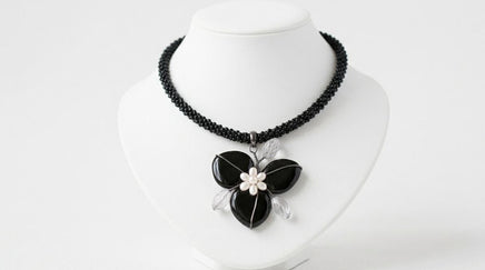Black Onyx Heart Necklace with Pearls