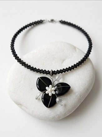 Black Onyx Heart Necklace with Pearls