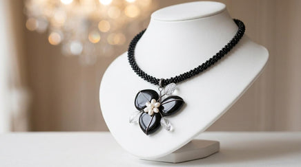 Black Onyx Heart Necklace with Pearls