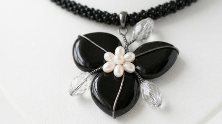 Black Onyx Heart Necklace with Pearls