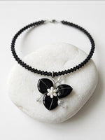 Black Onyx Heart Necklace with Pearls