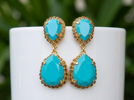 Turquoise & Brown Bridal Earrings – Statement Teardrop Jewelry