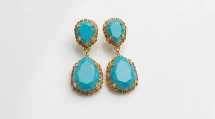 Turquoise & Brown Bridal Earrings – Statement Teardrop Jewelry