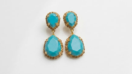 Turquoise & Brown Bridal Earrings – Statement Teardrop Jewelry