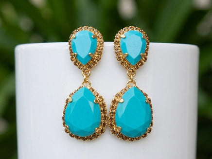 Turquoise & Brown Bridal Earrings – Statement Teardrop Jewelry