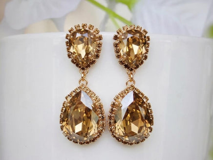 Smokey Quartz Crystals Chandelier Earrings