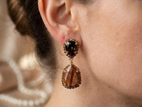 Bronze Chandelier Earrings, Teardrop Crystals, Gold or Silver Plated, Gift for Her