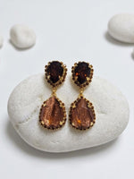 Bronze Chandelier Earrings, Teardrop Crystals, Gold or Silver Plated, Gift for Her