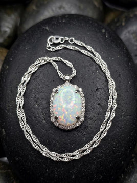 White Opal Gold Necklace & Opal Stud Earrings