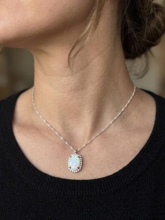 White Opal Gold Necklace & Opal Stud Earrings