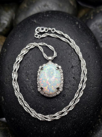 White Opal Gold Necklace & Opal Stud Earrings
