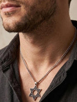 Black Star of David Necklace, Men Jewish Jewelry