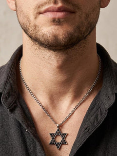 Black Star of David Necklace, Men Jewish Jewelry