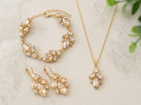 Art Deco Bridal Jewelry Set – Necklace, Bracelet, Earrings in Gold, Rose Gold, Silver