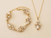 Art Deco Bridal Jewelry Set – Necklace, Bracelet, Earrings in Gold, Rose Gold, Silver