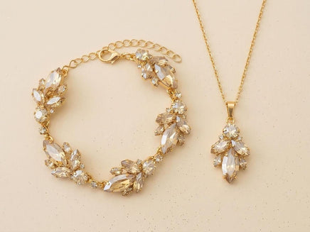 Art Deco Bridal Jewelry Set – Necklace, Bracelet, Earrings in Gold, Rose Gold, Silver