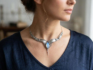 Chunky Moonstone Boho Necklace – Sterling Silver Statement Jewelry