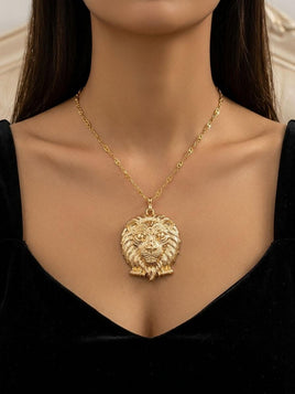 Lion Head Statement Pendant Necklace
