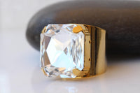 Crystal Square Statement Ring – Adjustable Cocktail Jewelry