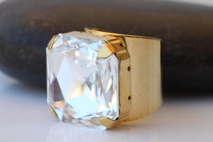 Crystal Square Statement Ring – Adjustable Cocktail Jewelry