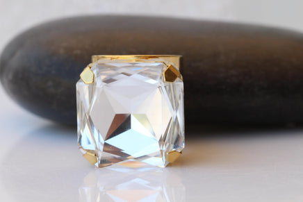 Crystal Square Statement Ring – Adjustable Cocktail Jewelry