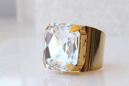 Crystal Square Statement Ring – Adjustable Cocktail Jewelry