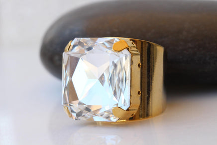 Crystal Square Statement Ring – Adjustable Cocktail Jewelry