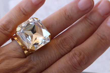 Crystal Square Statement Ring – Adjustable Cocktail Jewelry