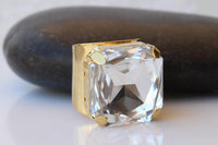 Crystal Square Statement Ring – Adjustable Cocktail Jewelry