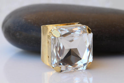 Crystal Square Statement Ring – Adjustable Cocktail Jewelry