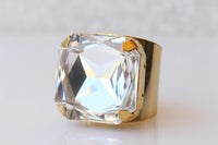 Crystal Square Statement Ring – Adjustable Cocktail Jewelry