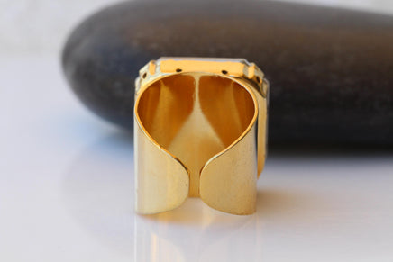 Crystal Square Statement Ring – Adjustable Cocktail Jewelry