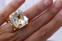 Crystal Square Statement Ring – Adjustable Cocktail Jewelry