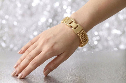 Gold Plated Braided Lace Cuff Bracelet – Classic Mesh Bangle