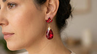 Red Ruby Crystal Teardrop Earrings – Dangle Leaf Earrings