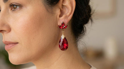 Red Ruby Crystal Teardrop Earrings – Dangle Leaf Earrings