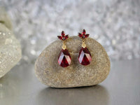 Red Ruby Crystal Teardrop Earrings – Dangle Leaf Earrings