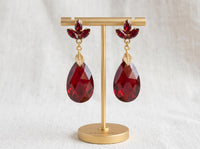 Red Ruby Crystal Teardrop Earrings – Dangle Leaf Earrings