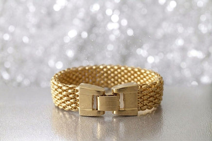 Gold Plated Braided Lace Cuff Bracelet – Classic Mesh Bangle