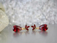 Red Ruby Crystal Teardrop Earrings – Dangle Leaf Earrings